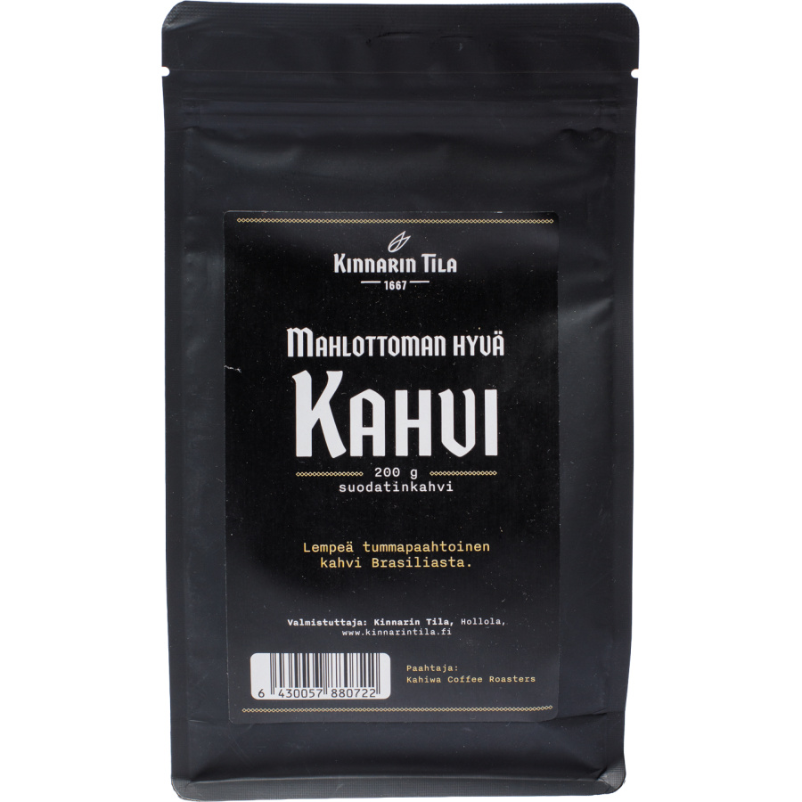 Mahlottoman hyvä kahvi 200g, suodatinkahvi Kinnarin Tila