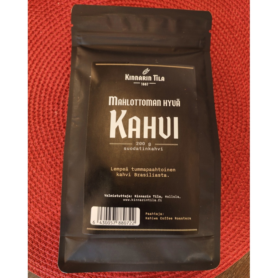 Mahlottoman hyvä kahvi 200g, suodatinkahvi Kinnarin Tila