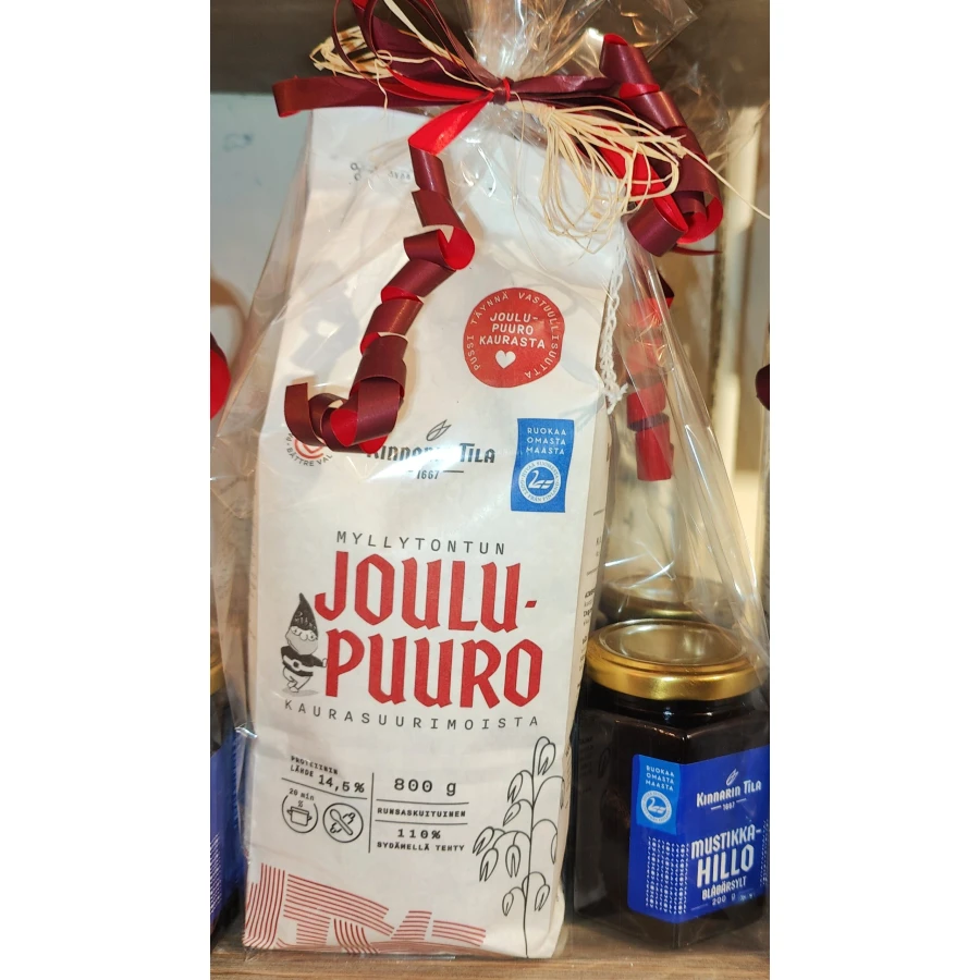 Joulupuuro-mustikkahillo lahjapakkaus Kinnarin Tila