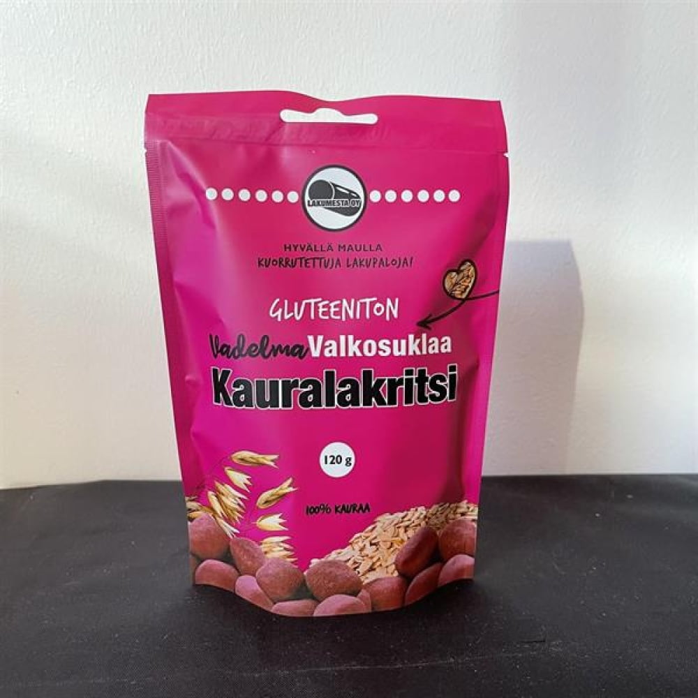 Lakumesta Gluteeniton Valkosuklaa-vadelma kauralaku 120g