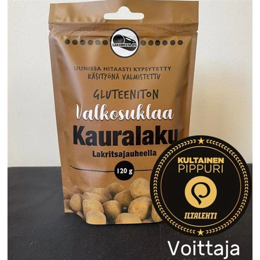 Lakumesta Gluteeniton valkosuklaa kauralaku lakritsajauheella 120g