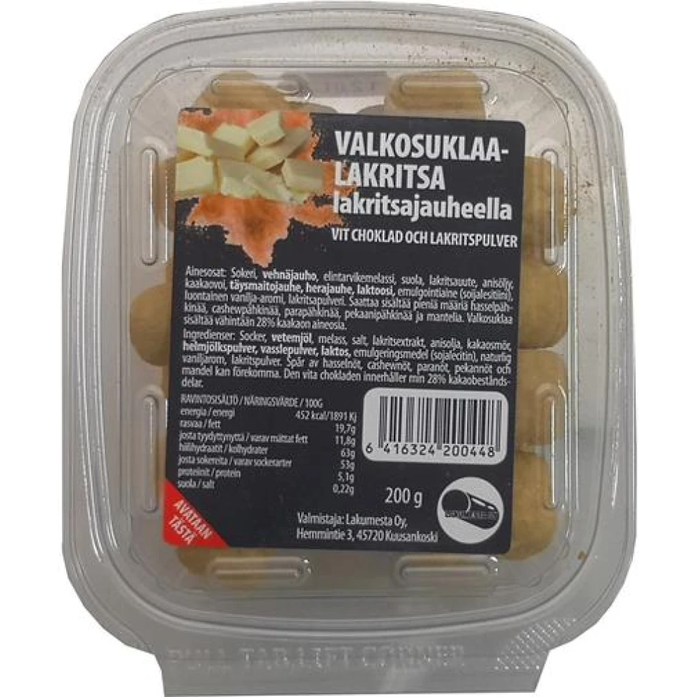 Lakumesta valkosuklaalaku lakritsijauheella 120g