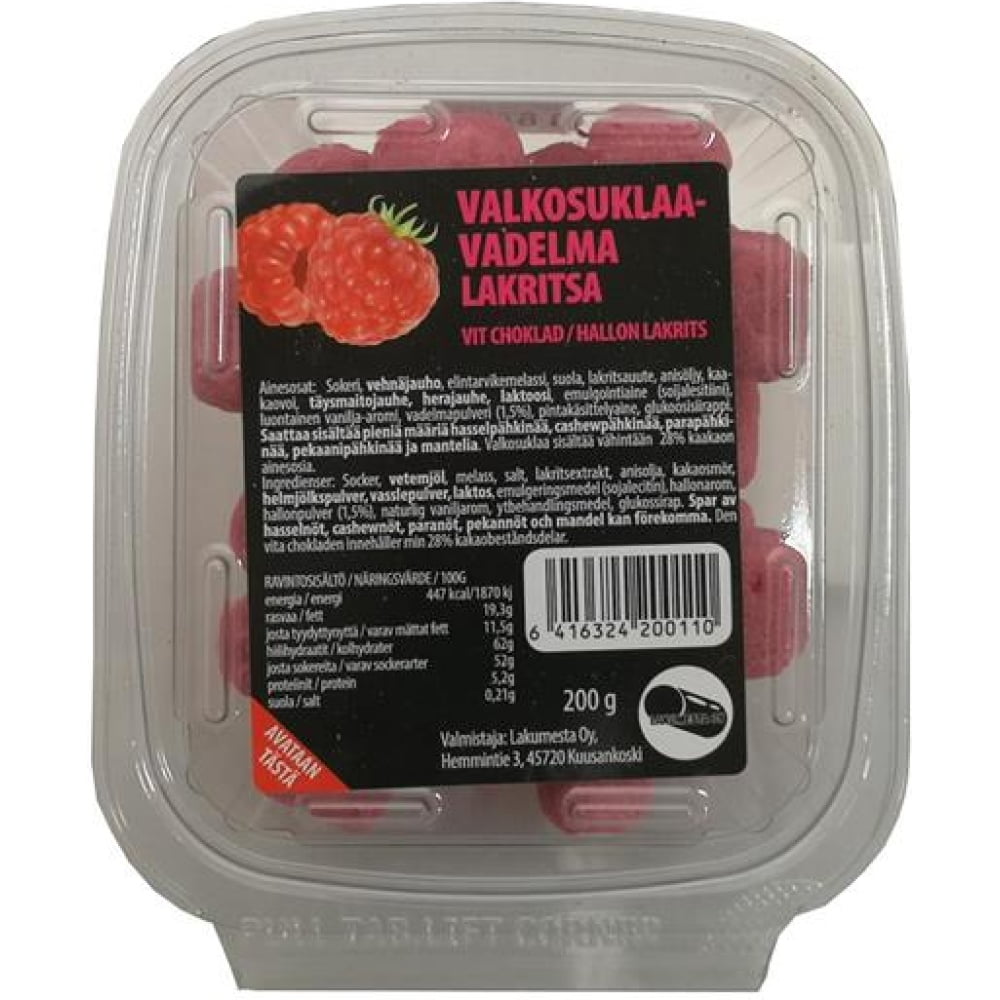 Lakumesta valkosuklaa-vadelmalaku 120g