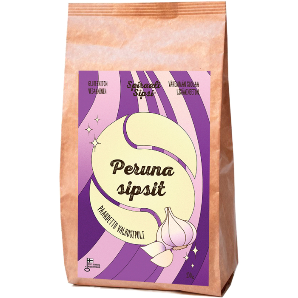 Paahdettu valkosipuli perunasipsi 100g, Spiraalisipsi