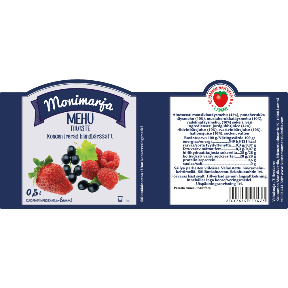 Monimarjamehu 0,5 L, Kuusamon Mansikkatila