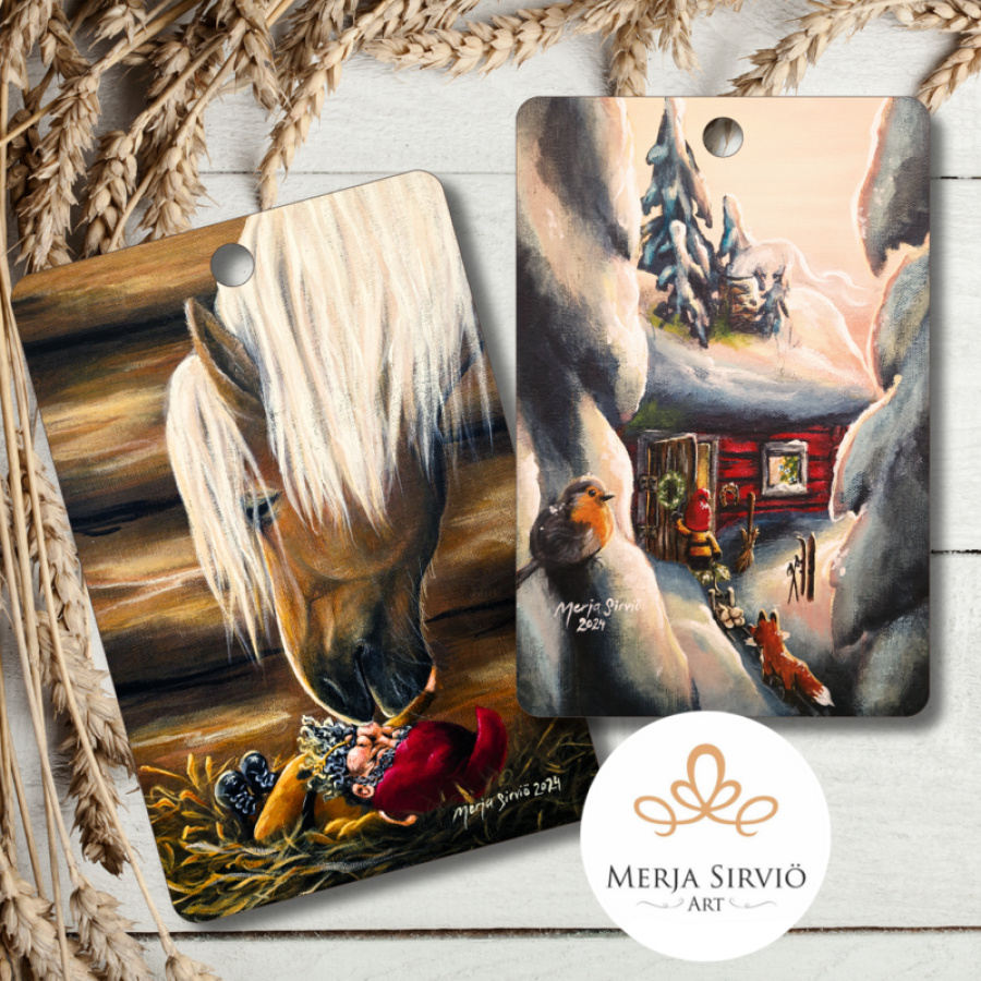 Hemmon joulu- kaksipuoleinen leikkuulauta koivuvaneri, Merja Sirviö Art