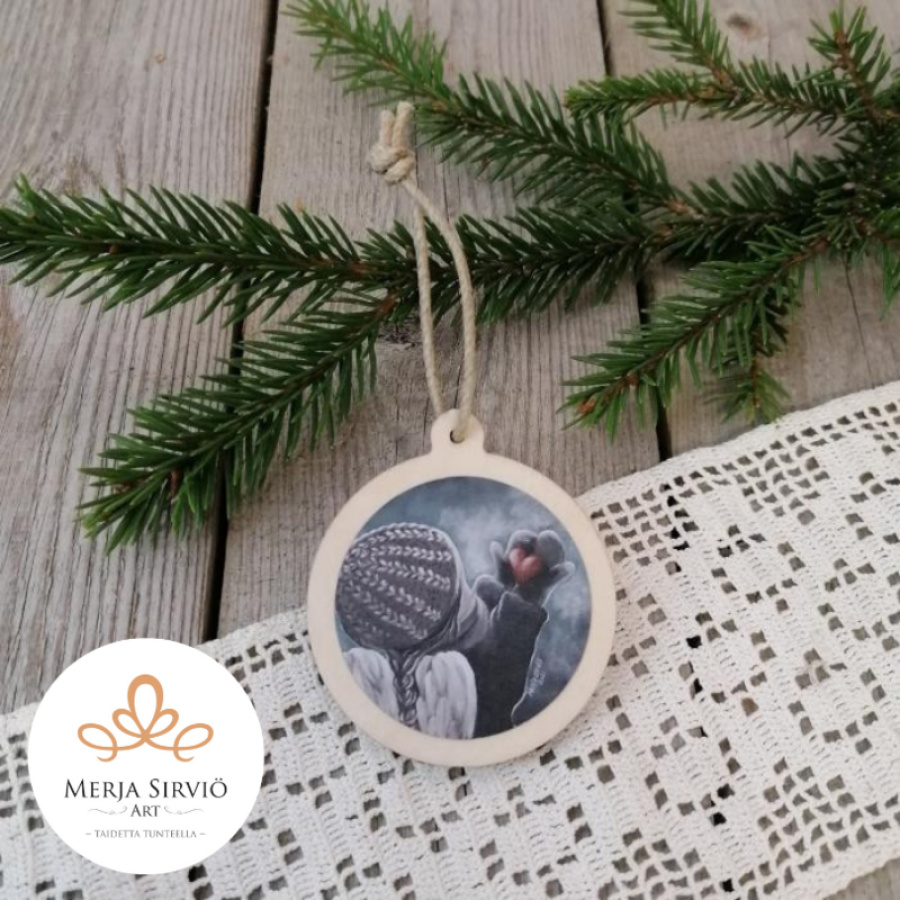 Lämmin sydän - joulukoriste koivuvaneri, Merja Sirviö Art