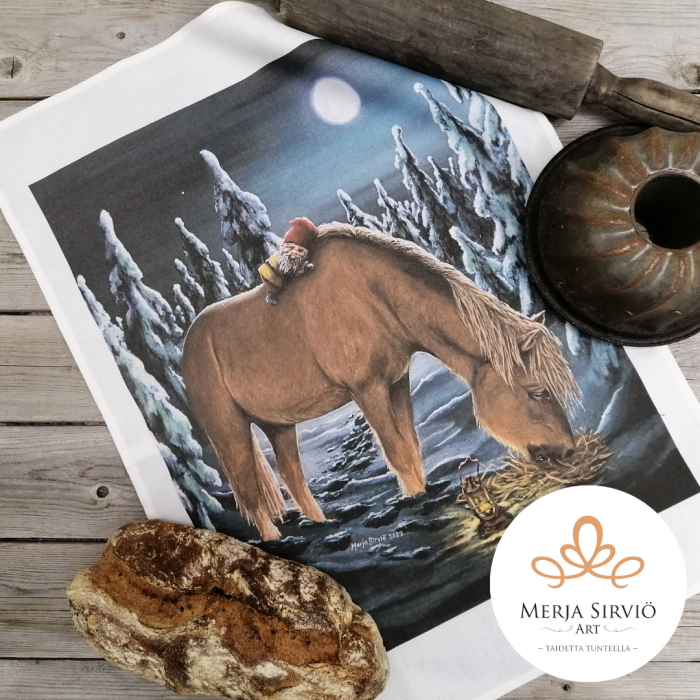 Sydänystävän lämmössä - leivinliina/keittiöpyyhe, Merja Sirviö Art